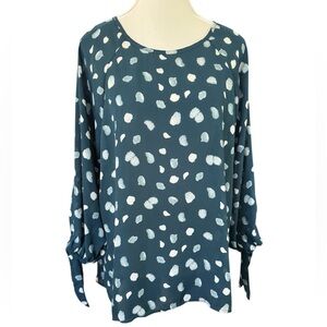 Paper Moon Women’s Polka Dot Blouse · Size XL · Teal with White Print